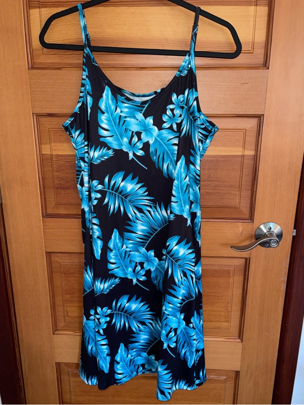 Blue Tropical Print Slip Dress